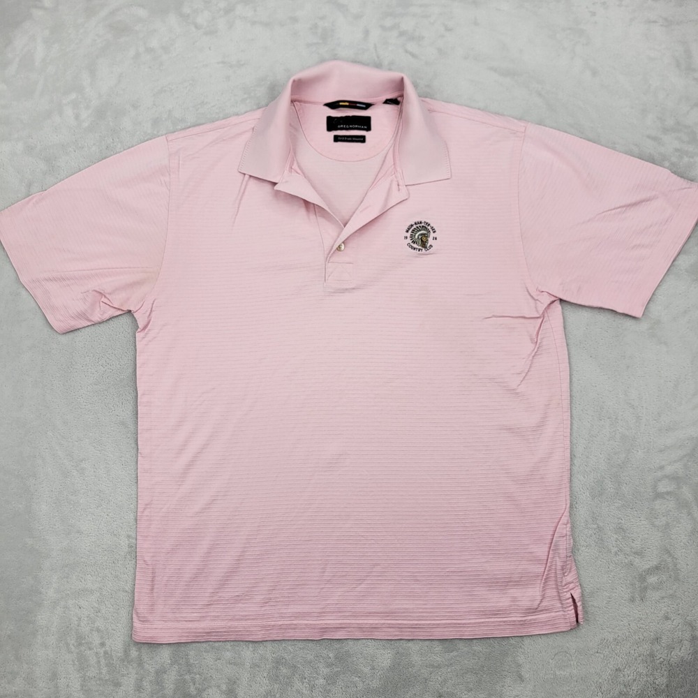 Greg Norman Golf Shirt Men Large Polo Mauh Nah Tee See Wisconsin Native American